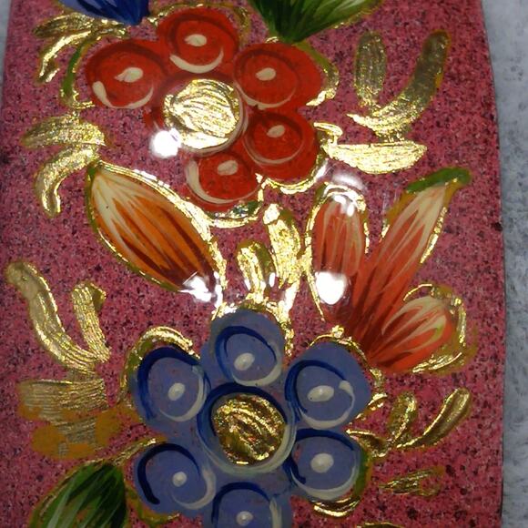 Vintage Floral Enamel Over Copper Cuff Bracelet , Floral Design Gold Trim, 1960 - Picture 8 of 10